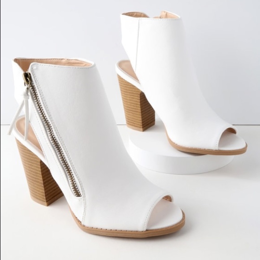 White Peep-Toe Booties - Vegan Leather